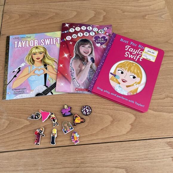 Taylor Swift Books Gift Set Little Golden Book Swifty Croc Charms Jibbitz New - Picture 1 of 9
